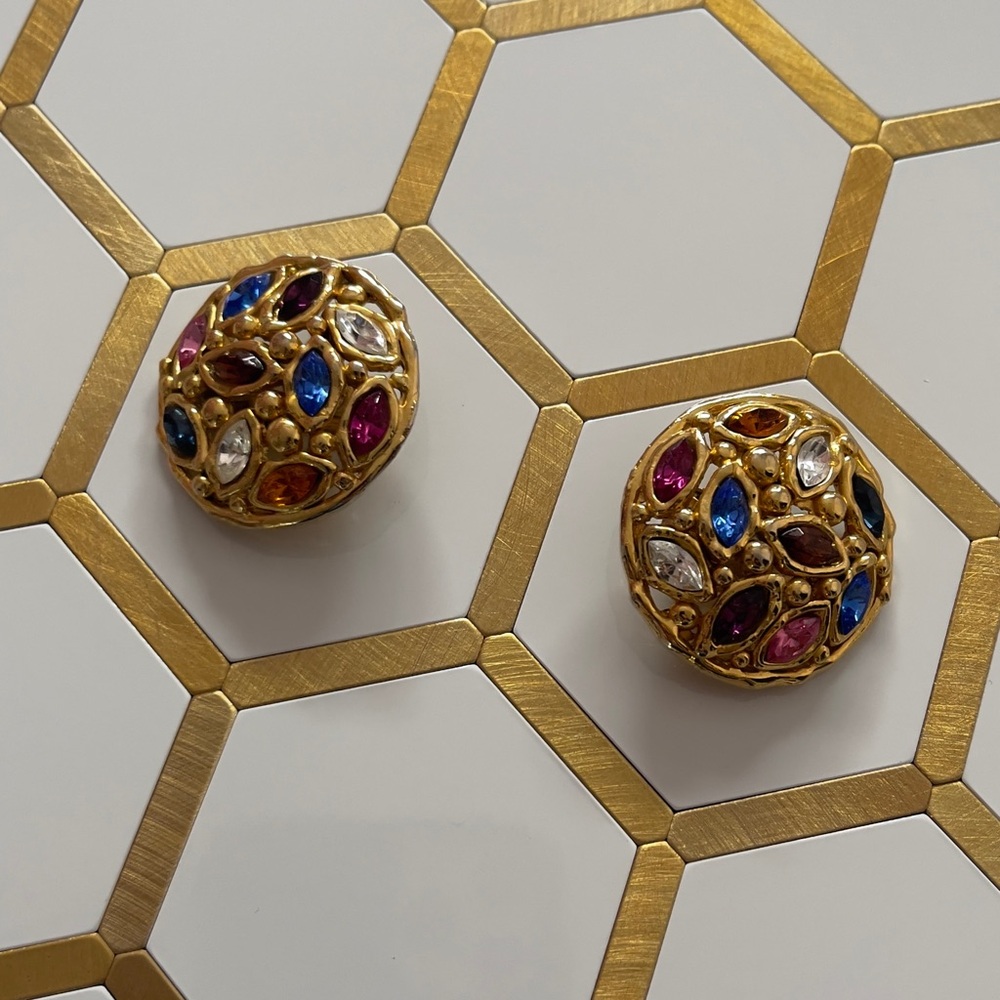 Vintage Multi color rhinestone clip on earrings